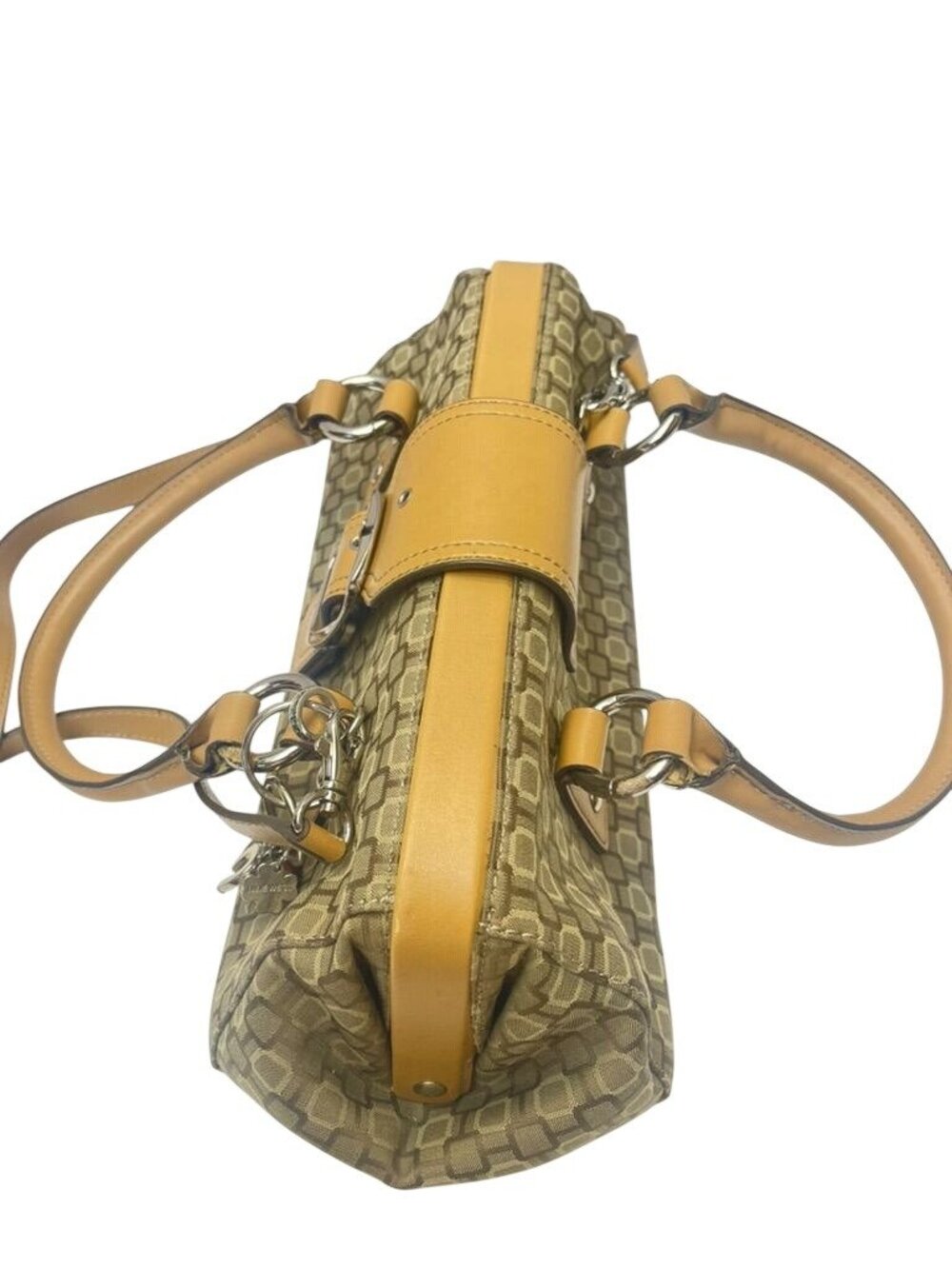 Nine West Beige Jacquard Satchel Bag Shoulder Purse & Wallet Set Charm Keychain - Picture 5 of 11